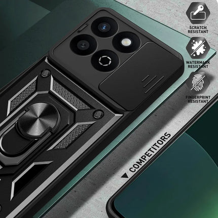 For Honor X7c 4G / 200 Smart 5G Case with Slide Camera Lid PC+TPU Kickstand Phone Cover