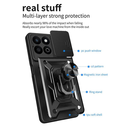 For Honor X7c 4G / 200 Smart 5G Case with Slide Camera Lid PC+TPU Kickstand Phone Cover