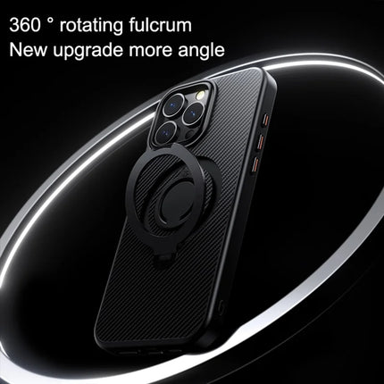 For iPhone 16 Pro Max Case Compatible with MagSafe Kickstand Carbon Fiber Texture PC+TPU Phone Cover with Silicone Ring