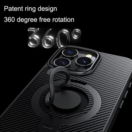 For iPhone 16 Pro Max Case Compatible with MagSafe Kickstand Carbon Fiber Texture PC+TPU Phone Cover with Silicone Ring