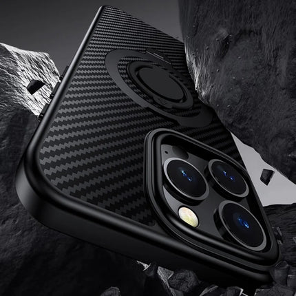 For iPhone 16 Pro Max Case Compatible with MagSafe Kickstand Carbon Fiber Texture PC+TPU Phone Cover with Silicone Ring
