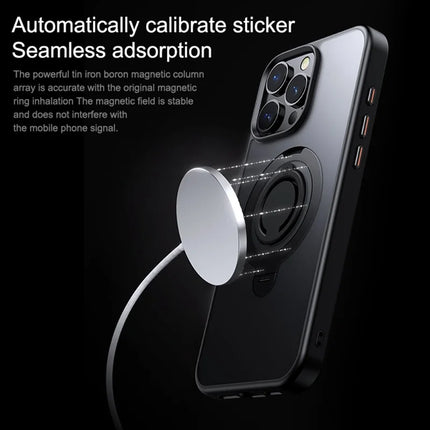 For iPhone 16 Pro Max Case Compatible with MagSafe Kickstand Translucent PC+TPU Phone Cover with Silicone Ring