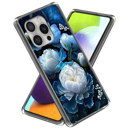 For iPhone 16 Pro Case Pattern Printed Shockproof TPU Phone Cover - White Peony