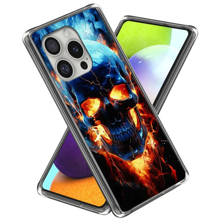 For iPhone 16 Pro Case Pattern Printed Shockproof TPU Phone Cover - Flame Skull