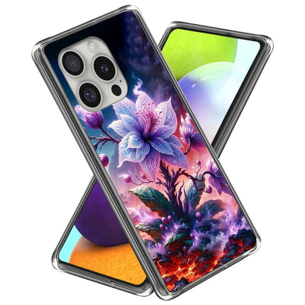 For iPhone 16 Pro Case Pattern Printed Shockproof TPU Phone Cover - Purple Flower