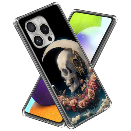 For iPhone 16 Pro Case Pattern Printed Shockproof TPU Phone Cover - Rose Skull
