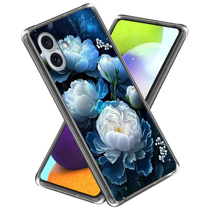 For iPhone 16 Plus Case Pattern Printed Shockproof TPU Phone Cover - White Peony