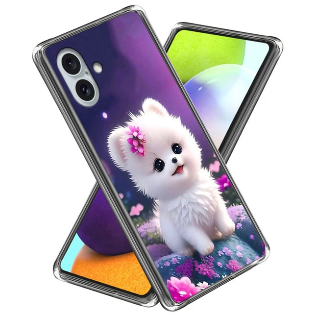 For iPhone 16 Plus Case Pattern Printed Shockproof TPU Phone Cover - White Puppy