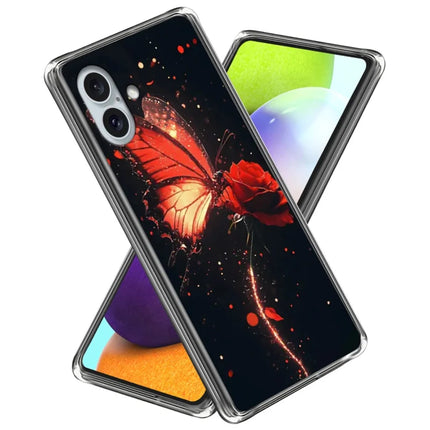For iPhone 16 Plus Case Pattern Printed Shockproof TPU Phone Cover - Red Butterfly Rose