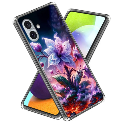 For iPhone 16 Plus Case Pattern Printed Shockproof TPU Phone Cover - Purple Flower