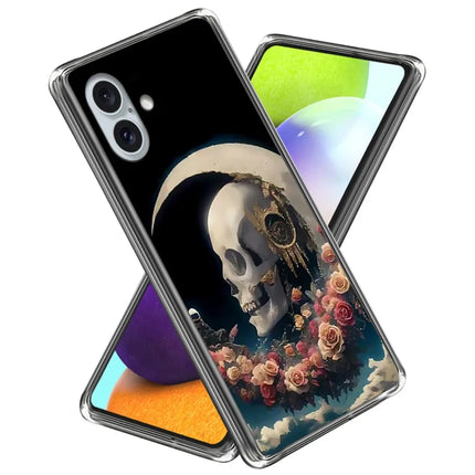 For iPhone 16 Plus Case Pattern Printed Shockproof TPU Phone Cover - Rose Skull
