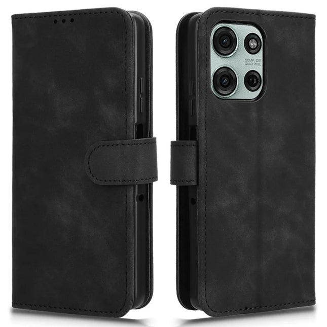 For Motorola Moto G75 5G Leather Case Skin-Feel Anti-Drop Wallet Flip Phone Cover - Black