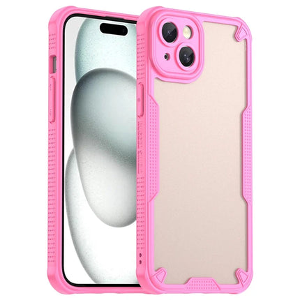 Armor Series For iPhone 15 Plus Case PC+TPU Semi-Transparent Frosted Finish Protective Phone Cover - Pink