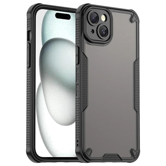 Armor Series For iPhone 15 Case PC+TPU Semi-Transparent Frosted Finish Protective Phone Cover - Black