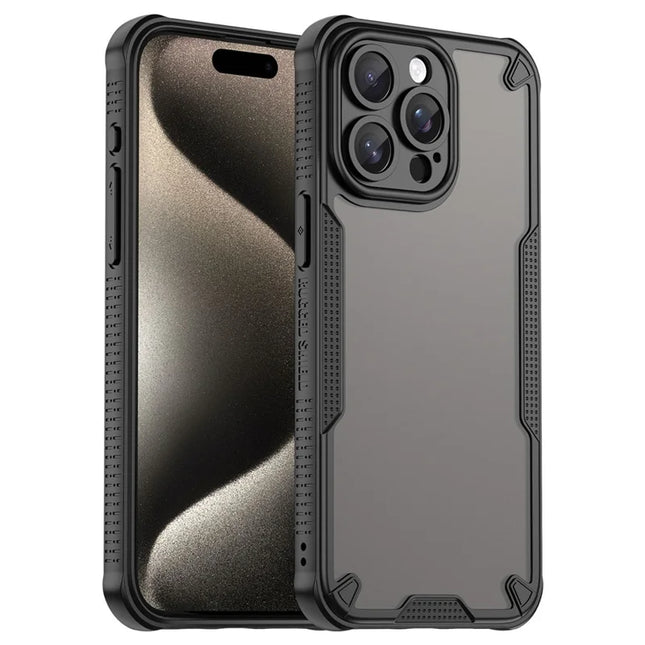 Armor Series For iPhone 15 Pro Case PC+TPU Semi-Transparent Frosted Finish Protective Phone Cover - Black