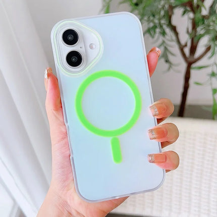 For iPhone 16 Plus Case Compatible with MagSafe Aurora Design TPU+PC Phone Cover - Green