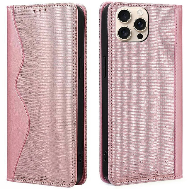 For iPhone 15 Pro Max Leather Case Wallet Stand Phone Cover with RFID Blocking - Rose Gold
