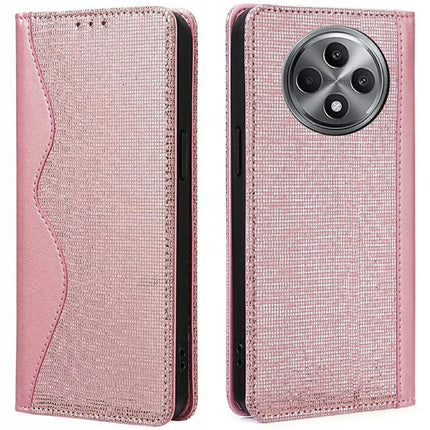 For Oppo Reno12 F 5G Leather Case Wallet Stand Phone Cover with RFID Blocking - Rose Gold