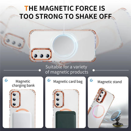 For Samsung Galaxy A25 5G (Global) (161.0 x 76.5 x 8.3mm) Clear Phone Case with Lens Kickstand Cover Compatible with MagSafe