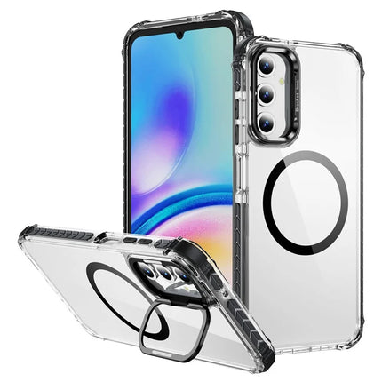 For Samsung Galaxy A35 5G Clear Phone Case with Lens Kickstand Cover Compatible with MagSafe - Black