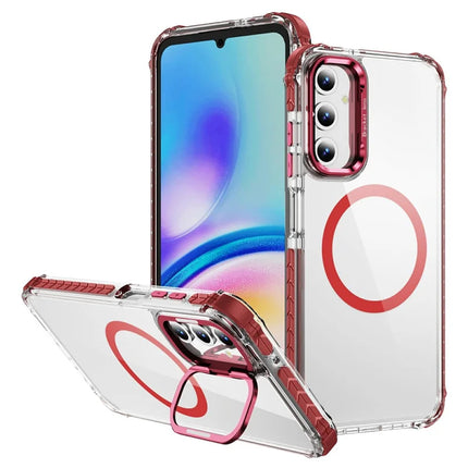 For Samsung Galaxy A35 5G Clear Phone Case with Lens Kickstand Cover Compatible with MagSafe - Red