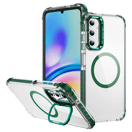 For Samsung Galaxy A35 5G Clear Phone Case with Lens Kickstand Cover Compatible with MagSafe - Green