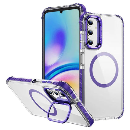 For Samsung Galaxy A35 5G Clear Phone Case with Lens Kickstand Cover Compatible with MagSafe - Purple