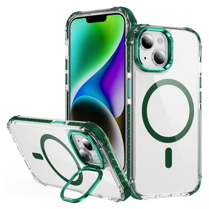 For iPhone 14 / 13 Clear Phone Case with Lens Kickstand Cover Compatible with MagSafe - Green