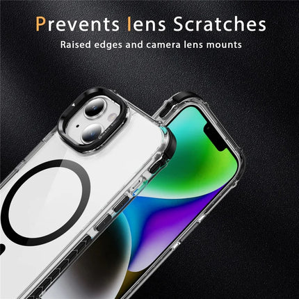 For iPhone 14 / 13 Clear Phone Case with Lens Kickstand Cover Compatible with MagSafe