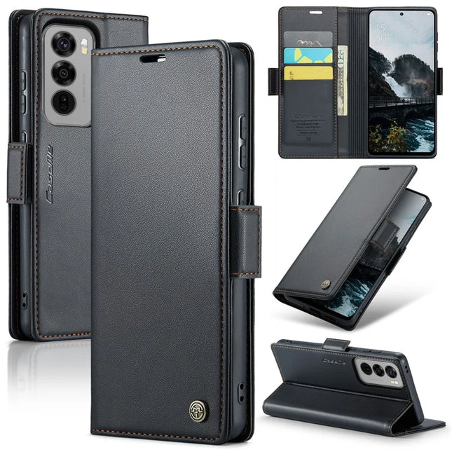 For Oppo Reno12 5G (Global) Case CASEME 023 Series RFID Blocking Glossy Stand Phone Cover - Black