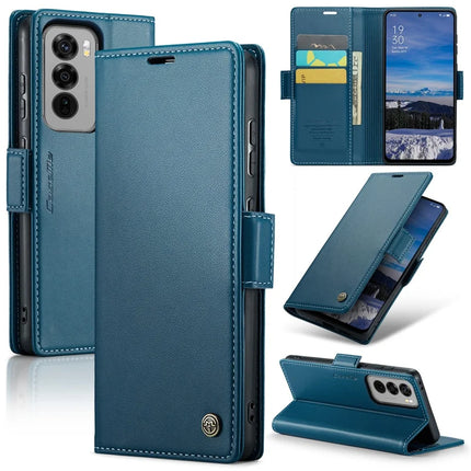 For Oppo Reno12 5G (Global) Case CASEME 023 Series RFID Blocking Glossy Stand Phone Cover - Blue