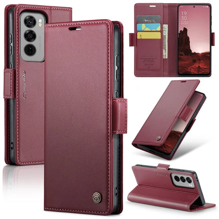 For Oppo Reno12 5G (Global) Case CASEME 023 Series RFID Blocking Glossy Stand Phone Cover - Red