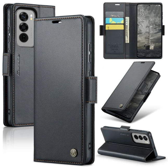 For Oppo Reno12 Pro 5G (Global) Case CASEME 023 Series RFID Blocking Glossy Stand Phone Cover - Black