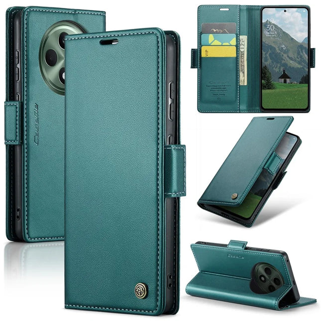 For Oppo Reno12 F 5G Case CASEME 023 Series RFID Blocking Glossy Stand Phone Cover - Green