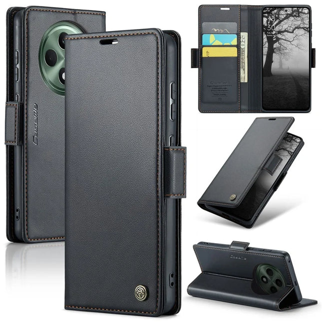 For Oppo Reno12 F 5G Case CASEME 023 Series RFID Blocking Glossy Stand Phone Cover - Black