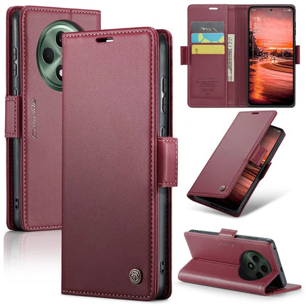 For Oppo Reno12 F 5G Case CASEME 023 Series RFID Blocking Glossy Stand Phone Cover - Red
