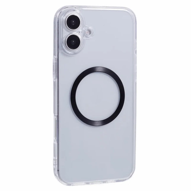 For iPhone 16 Case Compatible with MagSafe CD Vein TPU+Acrylic Phone Cover - Black