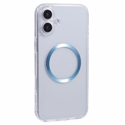 For iPhone 16 Case Compatible with MagSafe CD Vein TPU+Acrylic Phone Cover - Blue
