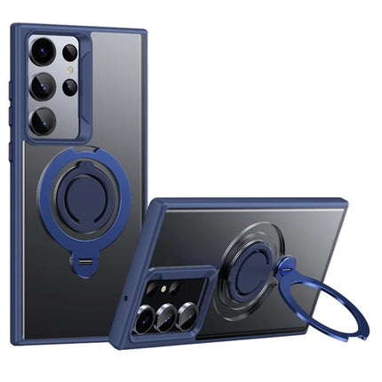 For Samsung Galaxy S23 Ultra Case Compatible with MagSafe Kickstand Matte PC+TPU Phone Cover with Silicone Ring - Blue