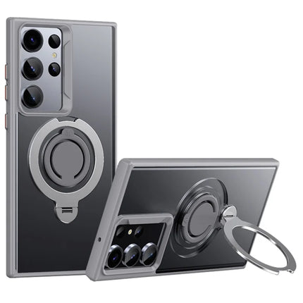 For Samsung Galaxy S23 Ultra Case Compatible with MagSafe Kickstand Matte PC+TPU Phone Cover with Silicone Ring - Grey