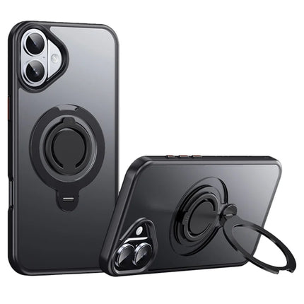 For iPhone 16 Plus Case Compatible with MagSafe Kickstand Matte PC+TPU Phone Cover with Silicone Ring - Black