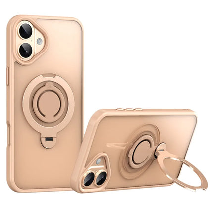 For iPhone 16 Plus Case Compatible with MagSafe Kickstand Matte PC+TPU Phone Cover with Silicone Ring - Gold