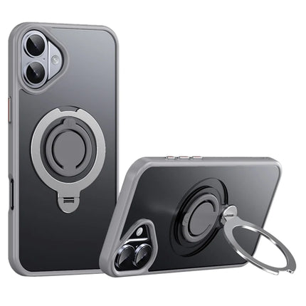 For iPhone 16 Plus Case Compatible with MagSafe Kickstand Matte PC+TPU Phone Cover with Silicone Ring - Grey