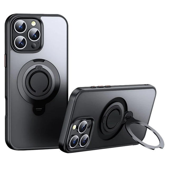 For iPhone 16 Pro Max Case Compatible with MagSafe Kickstand Matte PC+TPU Phone Cover with Silicone Ring - Black