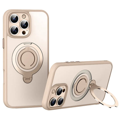 For iPhone 16 Pro Max Case Compatible with MagSafe Kickstand Matte PC+TPU Phone Cover with Silicone Ring - Gold