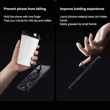 For iPhone 16 Pro Max Case Compatible with MagSafe Kickstand Matte PC+TPU Phone Cover with Silicone Ring