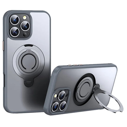 For iPhone 16 Pro Max Case Compatible with MagSafe Kickstand Matte PC+TPU Phone Cover with Silicone Ring - Grey
