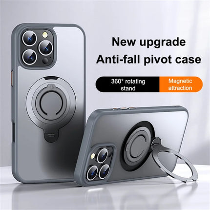 For iPhone 16 Pro Max Case Compatible with MagSafe Kickstand Matte PC+TPU Phone Cover with Silicone Ring