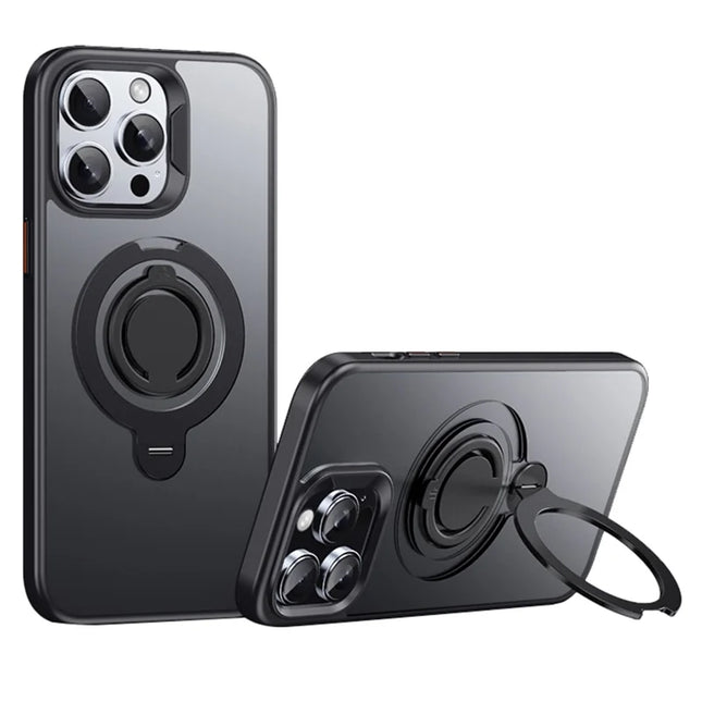 For iPhone 13 Pro Max Case Compatible with MagSafe Kickstand Matte PC+TPU Phone Cover with Silicone Ring - Black