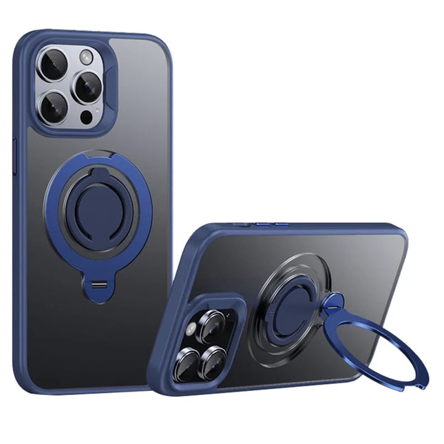 For iPhone 13 Pro Max Case Compatible with MagSafe Kickstand Matte PC+TPU Phone Cover with Silicone Ring - Blue